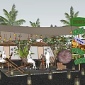 Night Campsite With Palm Trees Star String Lights Lanterns People Relaxing And EAT PLAY Area