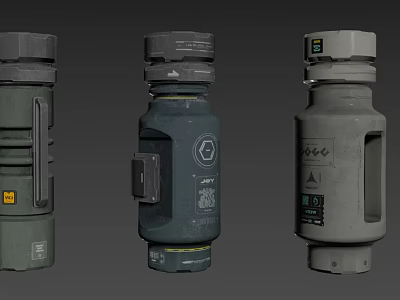 Multi Designed Industrial Cylindrical Containers With Varied Labels Lids And Color Features 3d model
