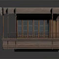 Detailed Traditional Wooden Balcony Structure With Carved Roof Columns And Railings