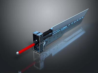 3D Rendered Metallic Sword With Blue Blade Red Hilt And Mechanical Design Details 3d model