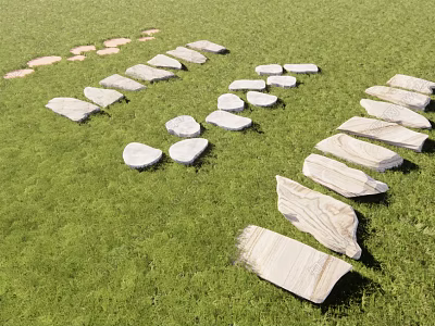 Scenic Stepping Stones Path In Grassland With Natural Stone Slabs And Garden Landscape Design 3d model