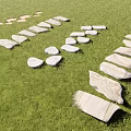 Scenic Stepping Stones Path In Grassland With Natural Stone Slabs And Garden Landscape Design