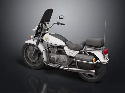 Classic White and Black Motorcycle with Windshield Leather Seat and Side Mirrors 3d model
