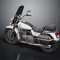 Classic White and Black Motorcycle with Windshield Leather Seat and Side Mirrors