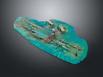 Detailed Scene Component Model With Turquoise Base Metal Tracks And Platforms 3d model