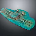 Detailed Scene Component Model With Turquoise Base Metal Tracks And Platforms 3d model