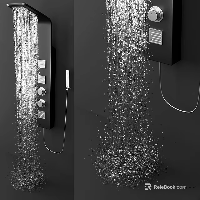 Modern Black Shower Faucet With Water Flow And Control Panel Features 3d model 