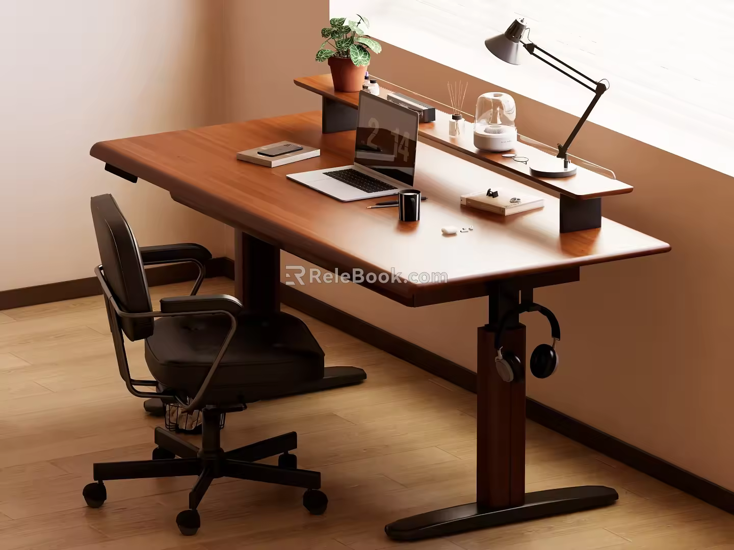 Modern Log Style Computer Desk Office Desk 3d model