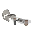 Light Gray Upholstered Accent Chair With Glass Coffee Table On Marble Floor