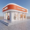 Modern Dessert Shop Storefront With Glass Windows Orange White Design And Logo