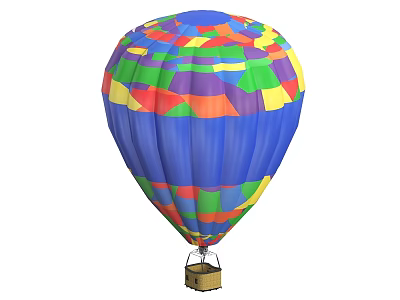 Colorful Hot Air Balloon With Vibrant Patchwork Design In Blue Green Yellow Red And Basket 3d model