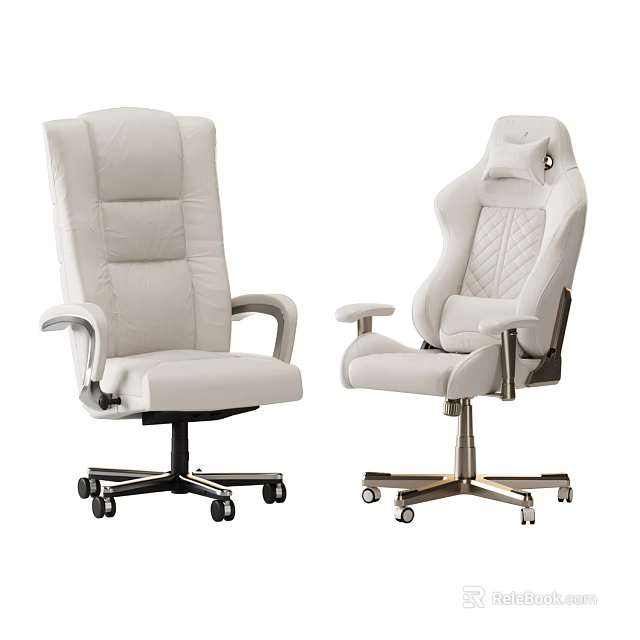Modern White Leather Office Chairs With Ergonomic Design And Swivel Wheels 3d model 
