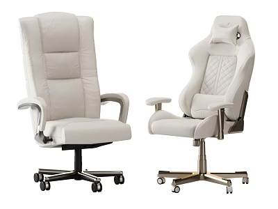 Modern White Leather Office Chairs With Ergonomic Design And Swivel Wheels 3d model