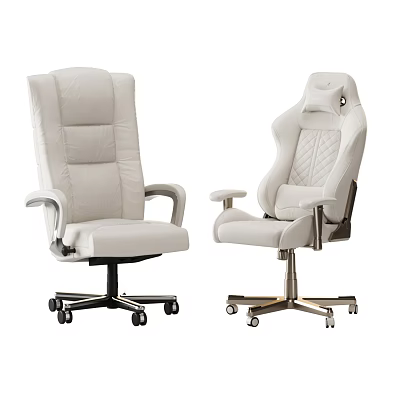 Modern White Leather Office Chairs With Ergonomic Design And Swivel Wheels 3d model