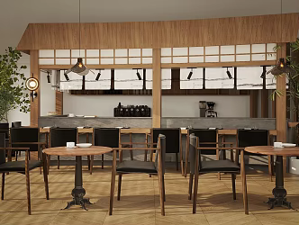 Log Wind Cafe Operator Milk Tea Shop Workbench Restaurant Water Bar Coffee Shop Workbench Cashier Front Desk Coffee Machine Coffee Grinder 3d model
