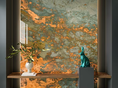 Modern Luxury Entryway Cabinet Sideboard with Marble Texture Background Green Plant and Decorative Ornament 3d model