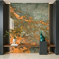 Modern Luxury Entryway Cabinet Sideboard with Marble Texture Background Green Plant and Decorative Ornament