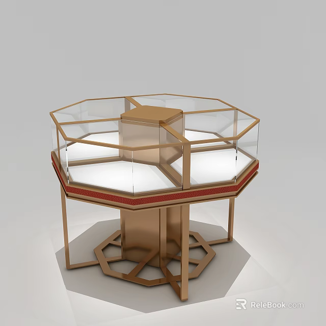 Jewelry Store Octagonal Glass Showcase With Gold Frame Red Edge And Multi layer 3d model