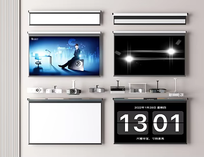 High Quality Projection Monitoring System Featuring Projectors Projection Screens And Time 3d model