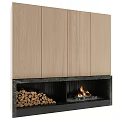 Modern Fireplace Design With Stacked Firewood Burning Flames And Wooden Panels