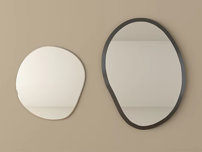 Two Wall Mirrors White Frame Round And Black Frame Irregular Design On Beige Wall 3d model