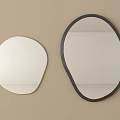 Two Wall Mirrors White Frame Round And Black Frame Irregular Design On Beige Wall 3d model