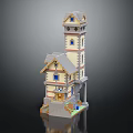Detailed Brick Tower House Model Featuring Windows Door And Roof 3d model