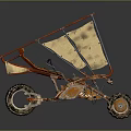 Three Wheeled Off Road Motorcycle With Red Frame Canvas Canopy And Deep Tread Tires