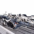 Three Different Motorcycles Parked On Brick Paved Area With White Stripes