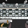 Modern Retail Shop Interior Featuring Cloud Decorations Curved Striped Walls And Display Counters