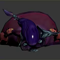 Fantasy Woman With Horns In Armored Outfit Purple Blue Accents Standing Pose
