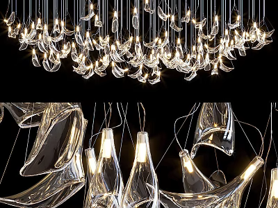 Modern Glass Chandelier With Unique Curved Hanging Elements And Bright Illuminated Design 3d model