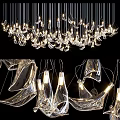 Modern Glass Chandelier With Unique Curved Hanging Elements And Bright Illuminated Design