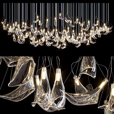 Modern Glass Chandelier With Unique Curved Hanging Elements And Bright Illuminated Design 3d model