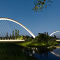 Scenic Arch Bridges With River Grassland Trees And Blue Sky Reflection 3d model