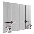 Modern Bedroom Accent Wall Design With White Panels Wooden Accents And Side Tables