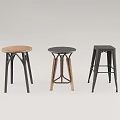 Modern Bar Stools With Wooden And Metal Round Seats And Different Leg Designs