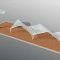 Modern Pergola With White Mesh Structure For Outdoor Garden On Red Brick Floor Shade Design