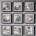 Traditional Chinese Landscape Paintings Framed Wall Art Hanging In Grid Arrangement