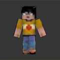 Pixel Art Train Character Wearing Yellow Shirt With Red Heart And Blue Pants