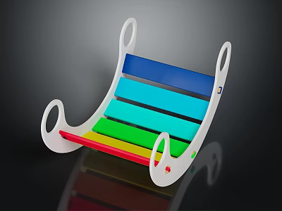 Modern Leisure Chair With Colorful Slats And White Curved Frame Design 3d model