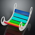 Modern Leisure Chair With Colorful Slats And White Curved Frame Design