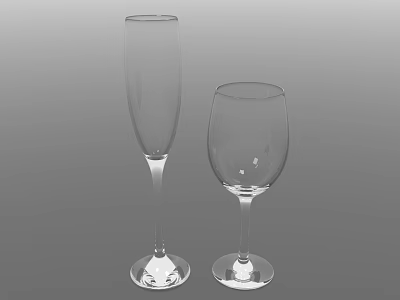 Elegant Clear Transparent Champagne Flute And Red Wine Glass Set 3d model
