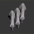 Three White Horse Head Sculptures With Different Colored Bridles On Dark Background 3d model