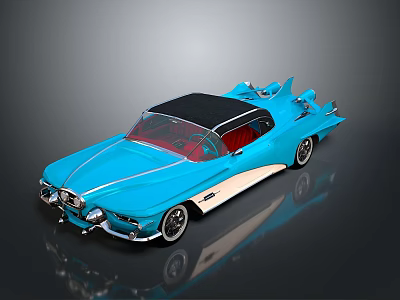 Vintage Blue Classic Car With Black Roof Red Interior And Streamlined Design 3d model