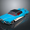 Vintage Blue Classic Car With Black Roof Red Interior And Streamlined Design