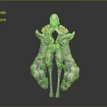 Futuristic Cybernetic Character And Biomechanical Creature With Skeletal Structure And Glowing Green Parts