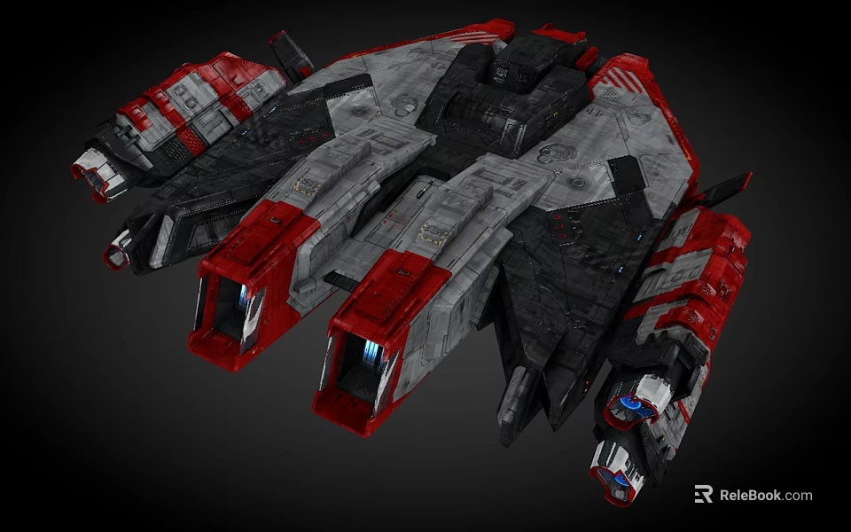 Advanced Cosmic Spaceship Red Gray Exterior Complex Design With Propulsion Engines 3d model 