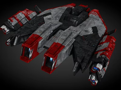 Advanced Cosmic Spaceship Red Gray Exterior Complex Design With Propulsion Engines 3d model