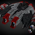 Advanced Cosmic Spaceship Red Gray Exterior Complex Design With Propulsion Engines